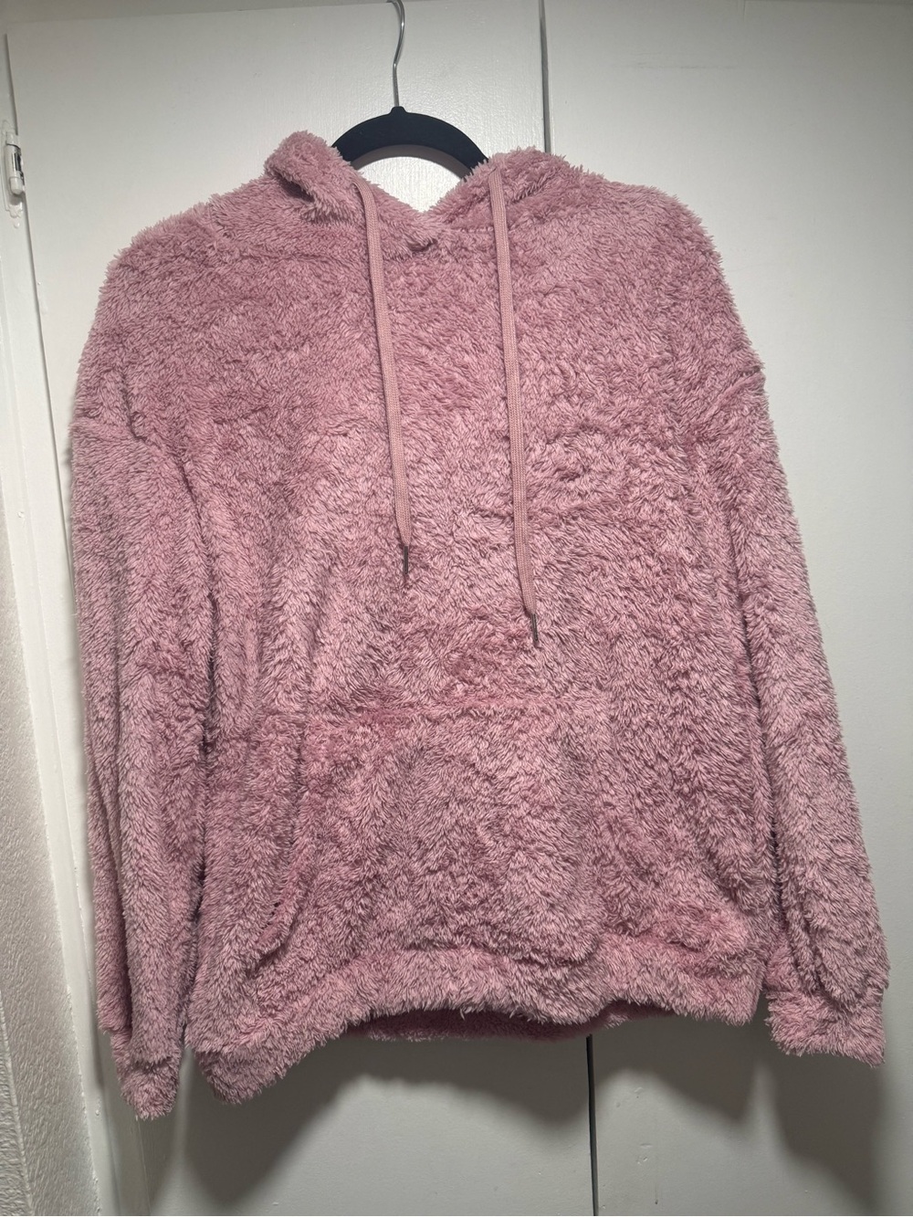 SHEIN Plush Fuzzy Hooded Pullover - Dusty Pink